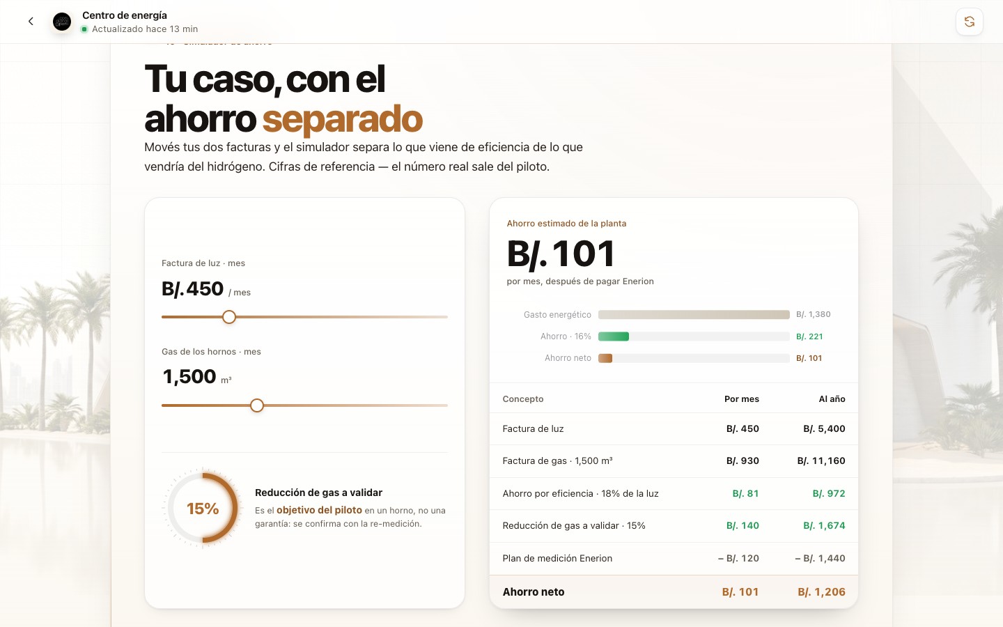 Simulador de ahorro de Enerion Live